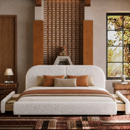Cloud-Feel Queen Size Boucle Bed Frame