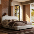 Cloud-Feel Bed– King Size, White Upholstered Platform Bed Frame with Soft Headboard & Wood Solid Legs, for Bedroom Apartment