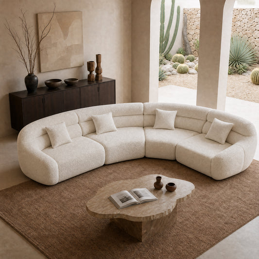123.2-inch modular curved fabric sofa, cream-colored cloud-shaped sofa, with cushions, capable of supporting 2000 pounds, a sturdy and rustic-style sofa that is suitable for spacious living rooms or villas