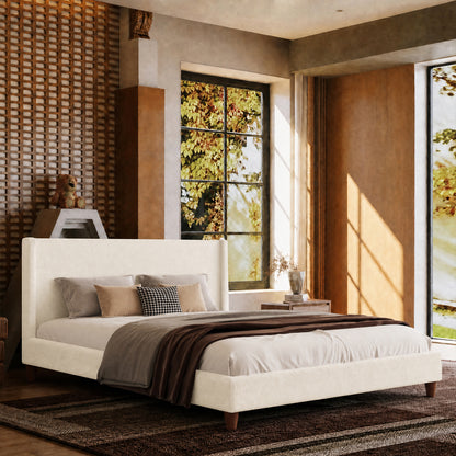 Queen Boucle Cloud Upholstered Bed Base,beige