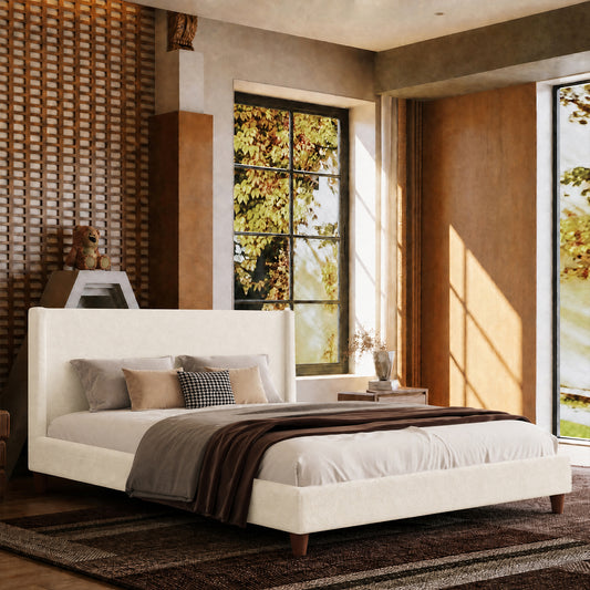 Queen Boucle Cloud Upholstered Bed Base,beige