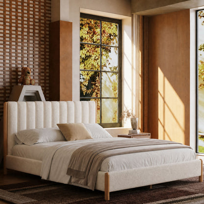 Japandi Vertical Channel Cloud Boucle Queen Bed Frame