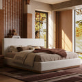 Modern Cloud-Feel Bed– Queen Size, Platform Bed with Soft Thick Headboard,Block White Fabric Upholstered Bed with Nice Wood Grain Textured Solid Wood Base Frame