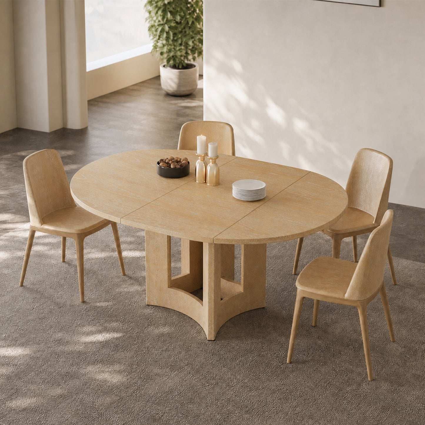 Extendable Farmhouse Round Dining Table – 16" Removable Leaf, Solid Wood, Space-Saving