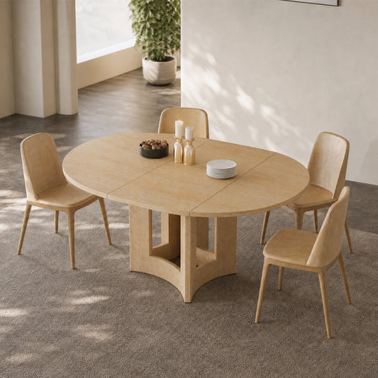 Extendable Farmhouse Round Dining Table – 16" Removable Leaf, Solid Wood, Space-Saving