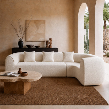 110.2-inch white modular L-shaped sofa - fabric circular design, lounge chair, with three throw pillows, with a load capacity of 2000 pounds
