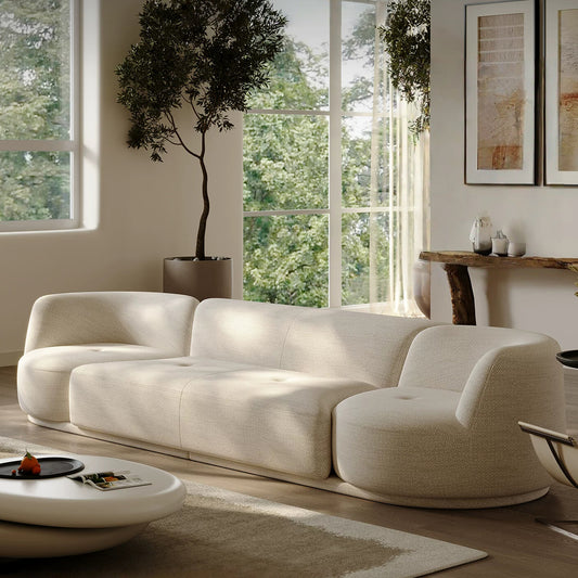 118.11" Modular Sectional Cloud-Feel Sofa,Modern Cream Linen Fabric 4-Seat Couch