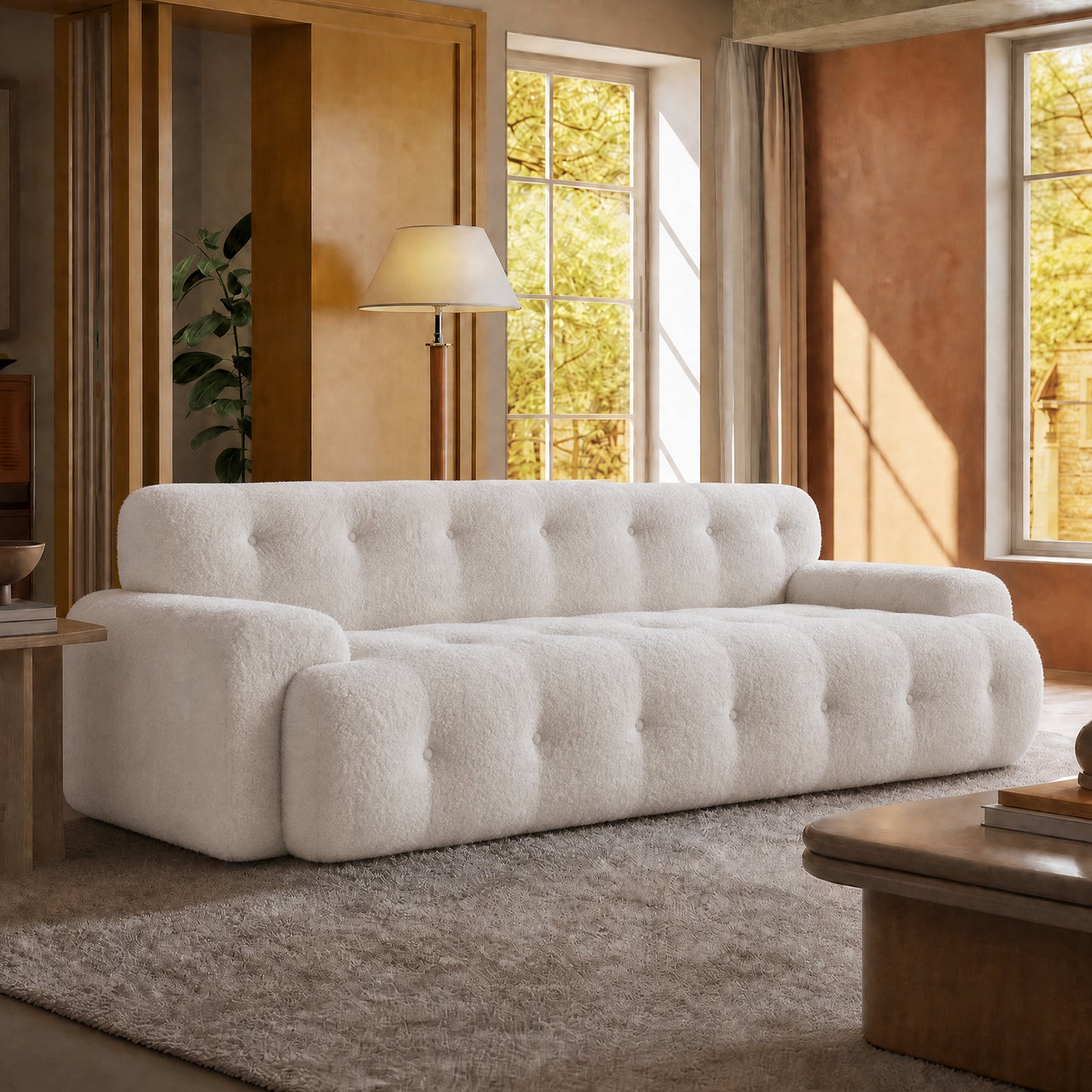 White 88-inch cloud sofa with armrests, capable of supporting 2000 pounds, no assembly required, a comfortable and relaxing recliner, suitable for living rooms and bedrooms.