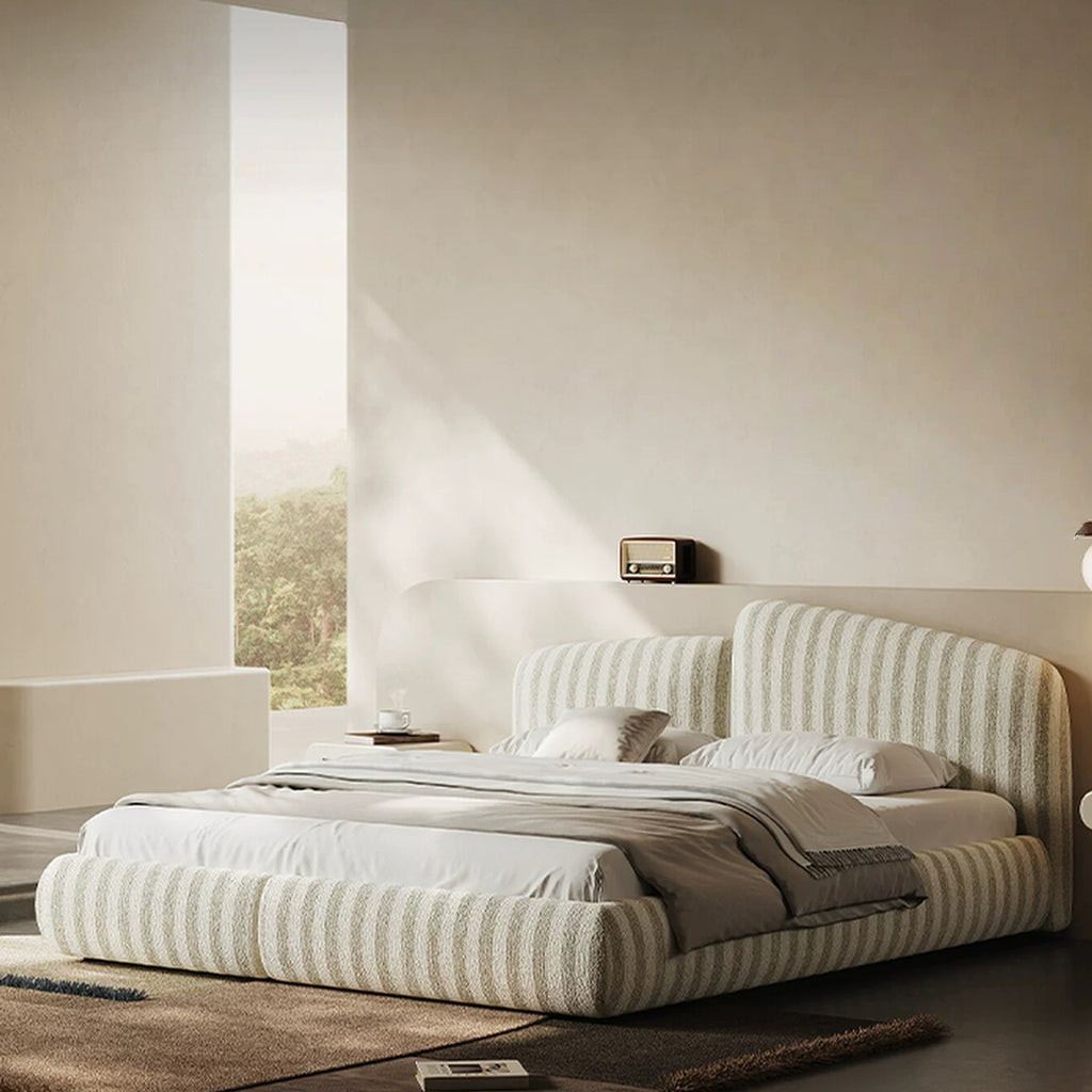 Queen Size Bed Frame, Upholstered Cloud-Feel Platform Beds Frames with Headboard, Anti-Collision Soft Rounded Corners Footboard, No Box Spring Required, Easy Assembly