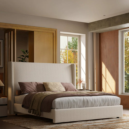 Queen Size Bed Frame with 47.24'' Extra Tall Wingback Headboard