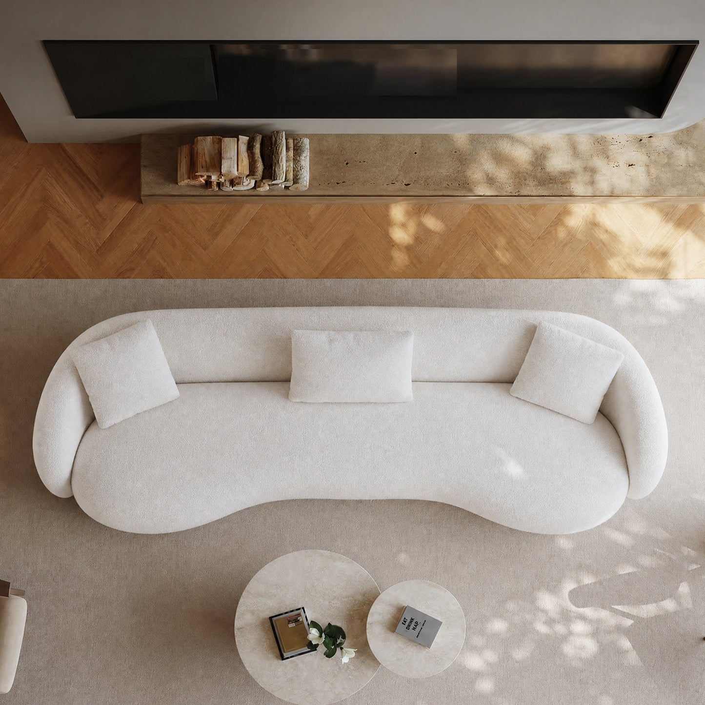 White Boucle Fabric 93.6" 3-Seater Sofa – Lounge Sleeper with Solid Wood Framem,No assembly required.