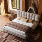 Queen Size Modern Cloud-Feel Bed Frame, 38.5" Tall Cream Upholstered Platform Bed with Thick Soft Headboard & Footboard for Bedroom Apartment