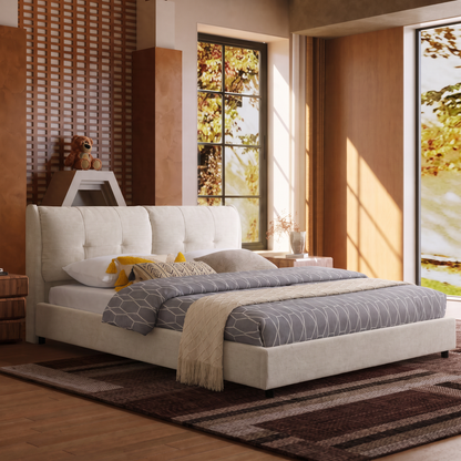 Light Vintage Storage Upholstered Bed with Safe Cushioned Hydraulic Bracket