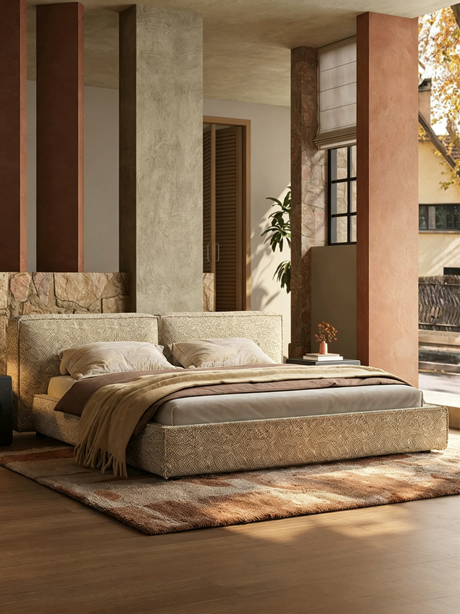 Queen Size Linen Upholstered Platform Bed Frame, Modern Style Cloud-Feel Bed with Low Profile Headboard, No Box Spring Needed, Beige