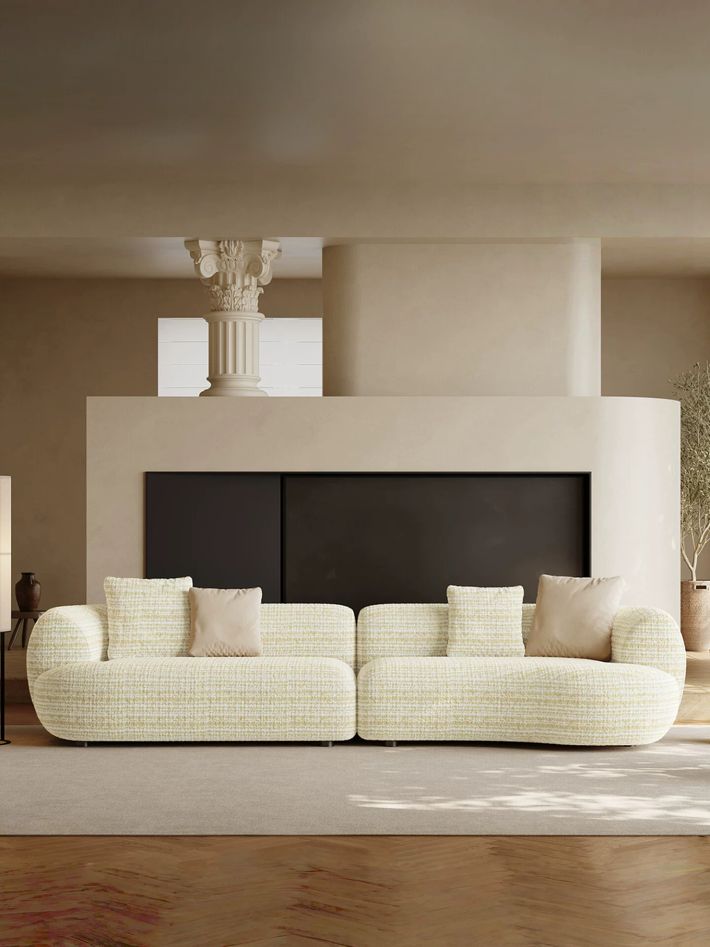 110” Modern Curved Sofa,Oversized Cloud-Feel Couch with Deep Seat, Linen Fabric, Upholstered Couch for Living Room Apartments Bedroom
