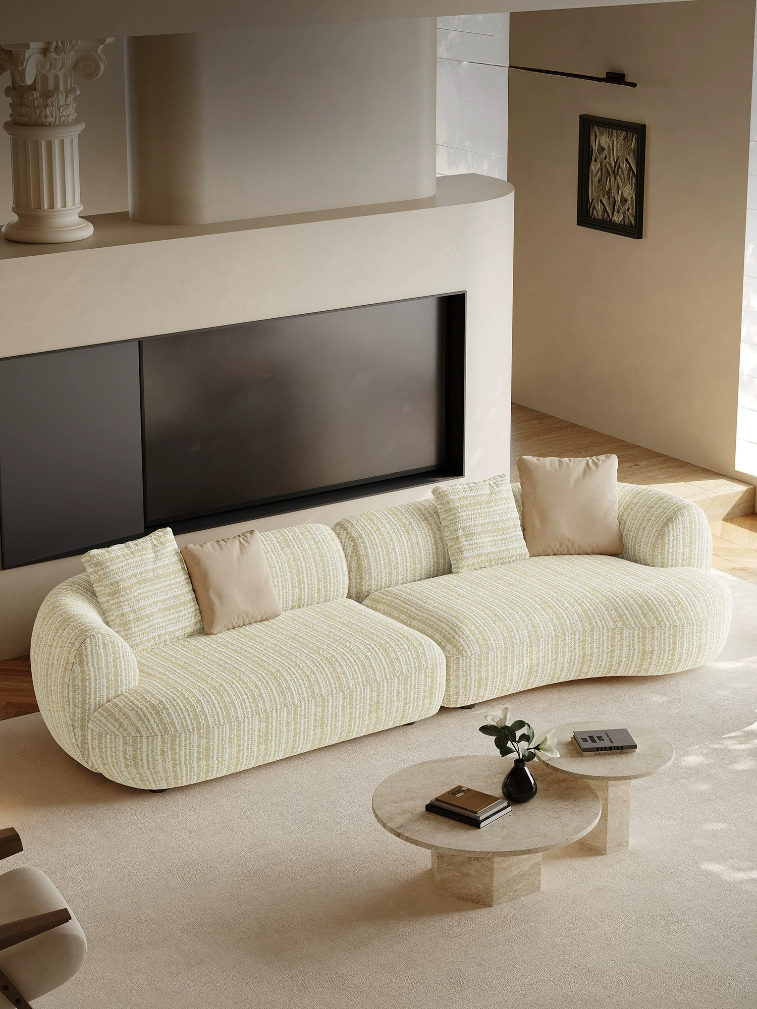 110” Modern Curved Sofa,Oversized Cloud-Feel Couch with Deep Seat, Linen Fabric, Upholstered Couch for Living Room Apartments Bedroom