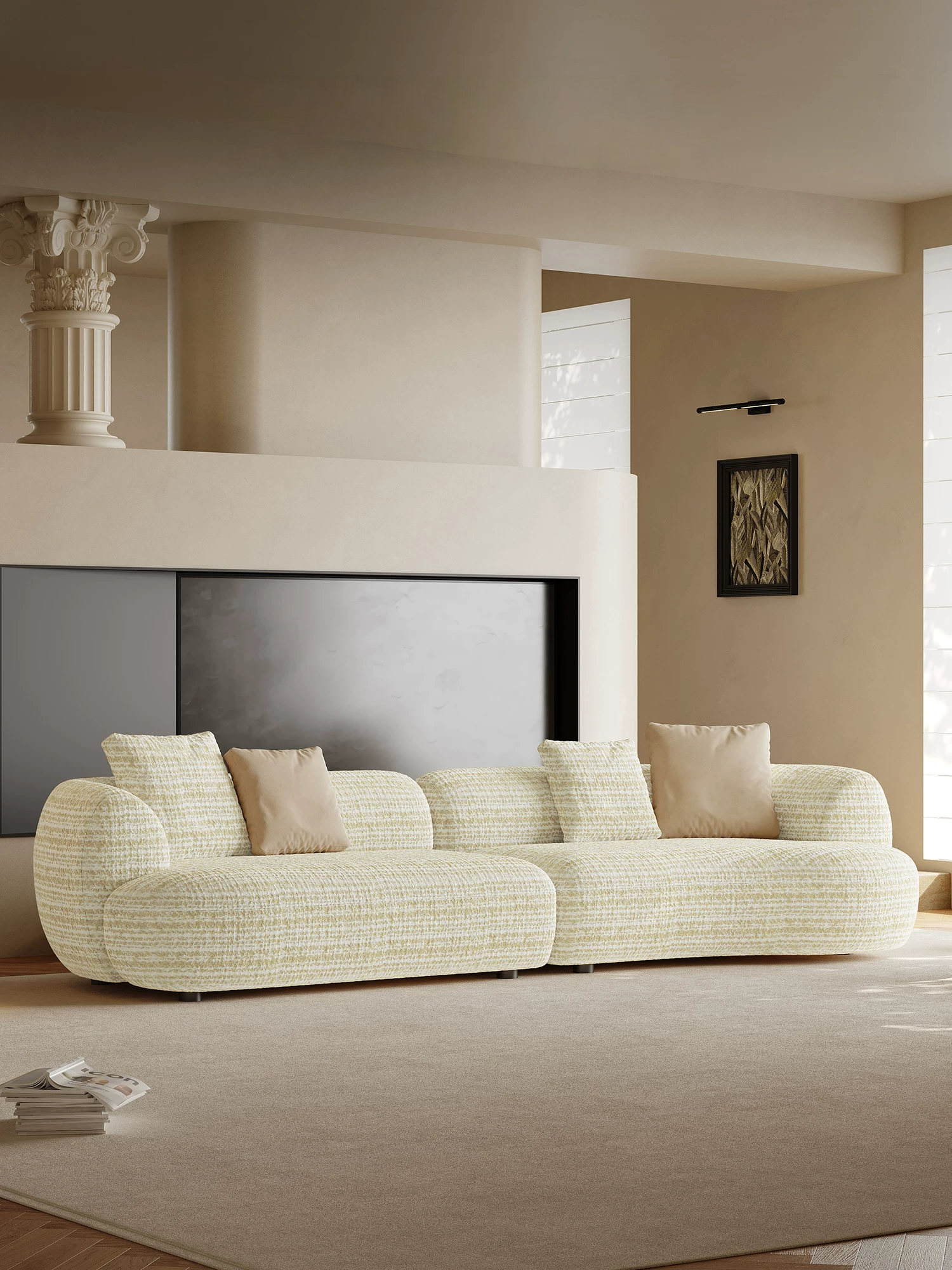 110” Modern Curved Sofa,Oversized Cloud-Feel Couch with Deep Seat, Linen Fabric, Upholstered Couch for Living Room Apartments Bedroom