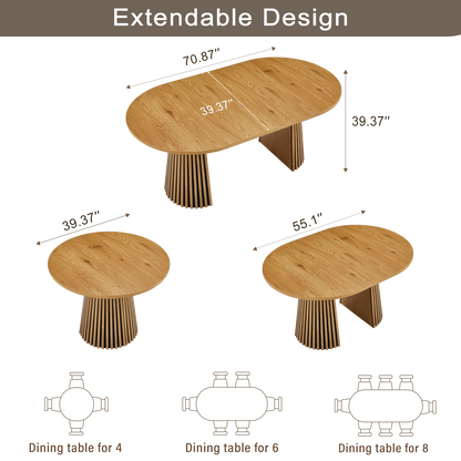 Extendable 39.37inch-70.87inch Wooden Dining Table, Fashionable Oval Design and Slatted Table Legs