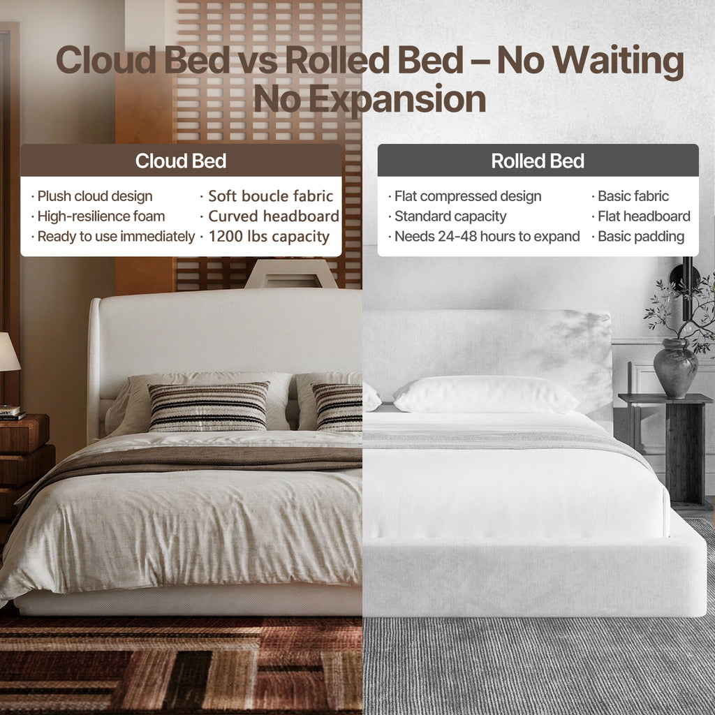 Queen Size Soft Cloud-Feel Bed Frame with Wingback Headboard, Platform Bed with Padded Headboard, No Box Spring Needed, Easy Assembly, Elegant Linen Fabric