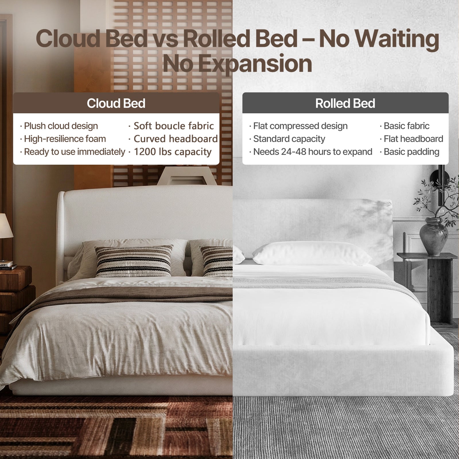 Queen Size Soft Cloud-Feel Bed Frame with Wingback Headboard, Platform Bed with Padded Headboard, No Box Spring Needed, Easy Assembly, Elegant Linen Fabric