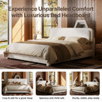 Queen Bed Frame with Adjustable Height Headboard,Upholstered Cloud-Feel Bed, Anti-Collision Soft Rounded Corners, Boucle Platform Bed for Modern Bedrooms, Apartments