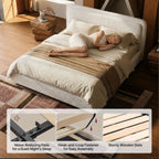 Queen Bed Frame with Adjustable Height Headboard,Upholstered Cloud-Feel Bed, Anti-Collision Soft Rounded Corners, Boucle Platform Bed for Modern Bedrooms, Apartments