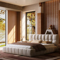 Queen Size Modern Cloud-Feel Bed Frame, 38.5" Tall Cream Upholstered Platform Bed with Thick Soft Headboard & Footboard for Bedroom Apartment