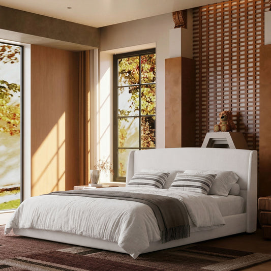 Queen Size Soft Cloud-Feel Bed Frame with Wingback Headboard