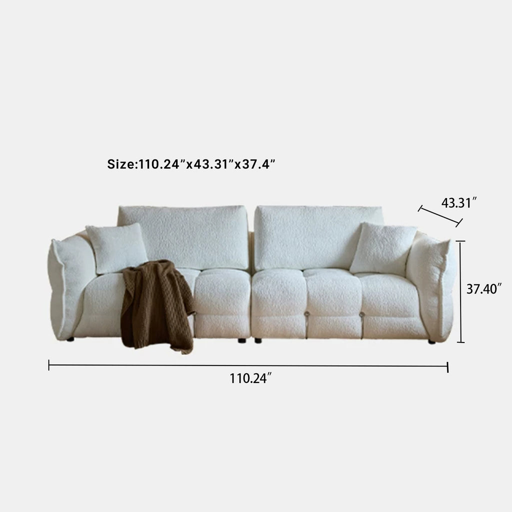 110.24" Chenille Sofa Cloud-Feel Couch, Modern Comfy Sofa Deep Seat Couch with Solid Wood Frame, Soft Plush Loveseat for Living Room, Office, Bedroom, Cream White