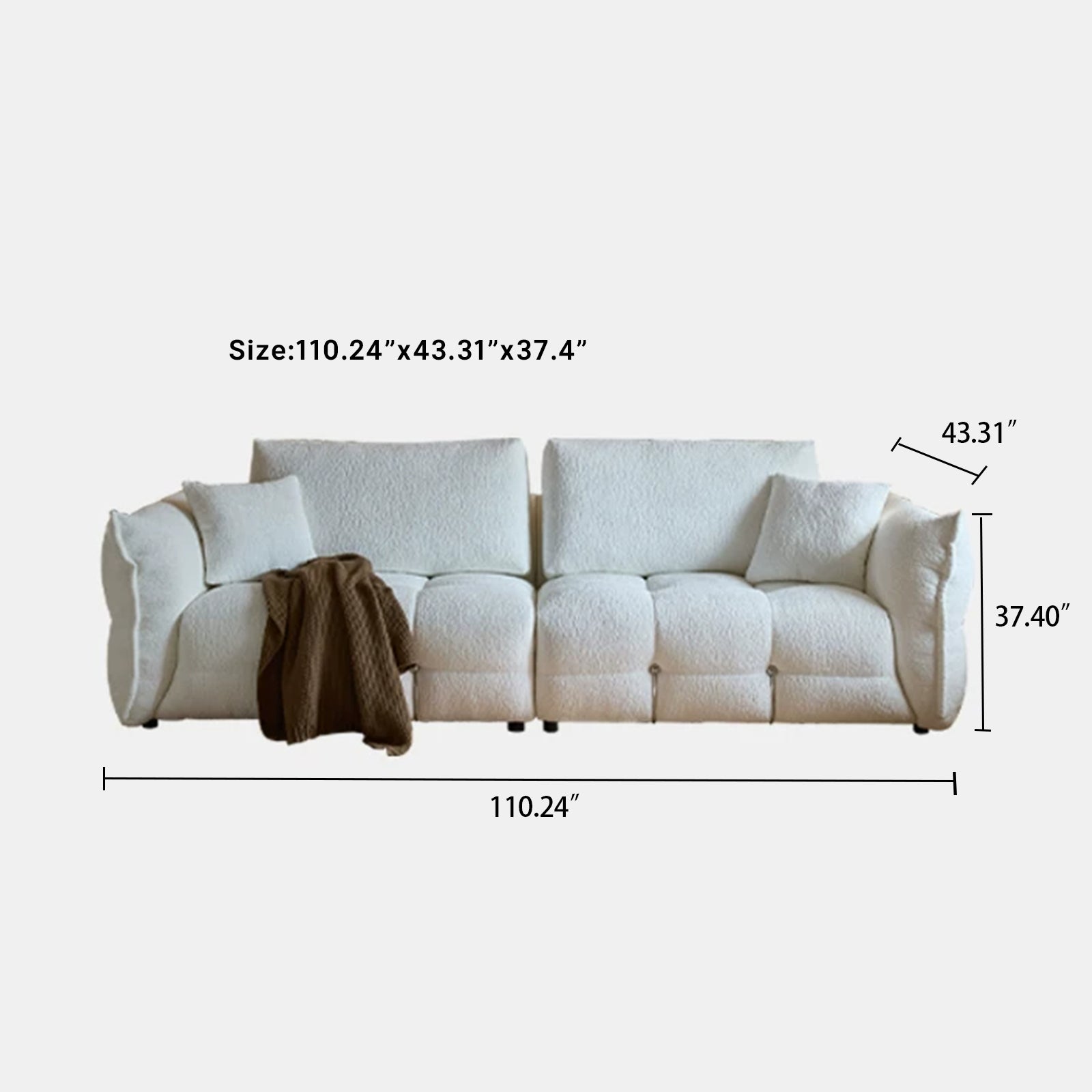 110.24" Chenille Sofa Cloud-Feel Couch, Modern Comfy Sofa Deep Seat Couch with Solid Wood Frame, Soft Plush Loveseat for Living Room, Office, Bedroom, Cream White