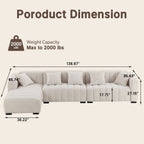 139" Oversized Channel Tufted Velvet Sofa | Left-Facing Chaise Modular Sofa, Beige – Retro Modern Couch for Living Room, Apartment, Lounge