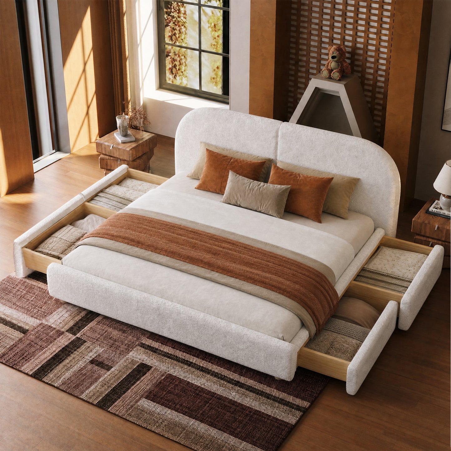 Cloud-Feel Queen Size Boucle Bed Frame