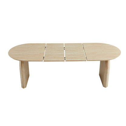 Wood Extendable Dining Table, Modern Oval Kitchen Table with Stylish Dual - Pillar Design