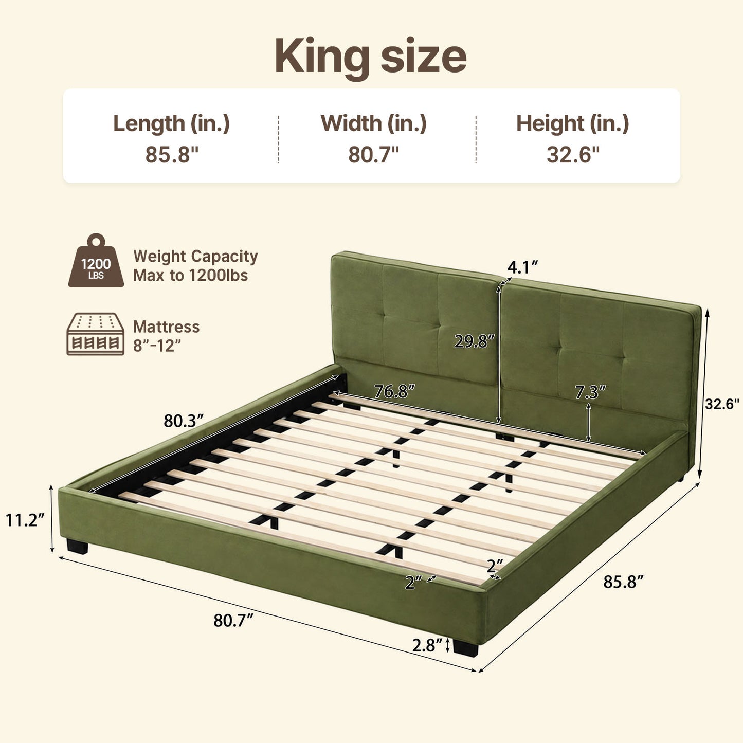 Thick Velvet Bed Silent Slats No Box Spring