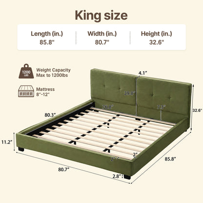 Thick Velvet Bed Silent Slats No Box Spring