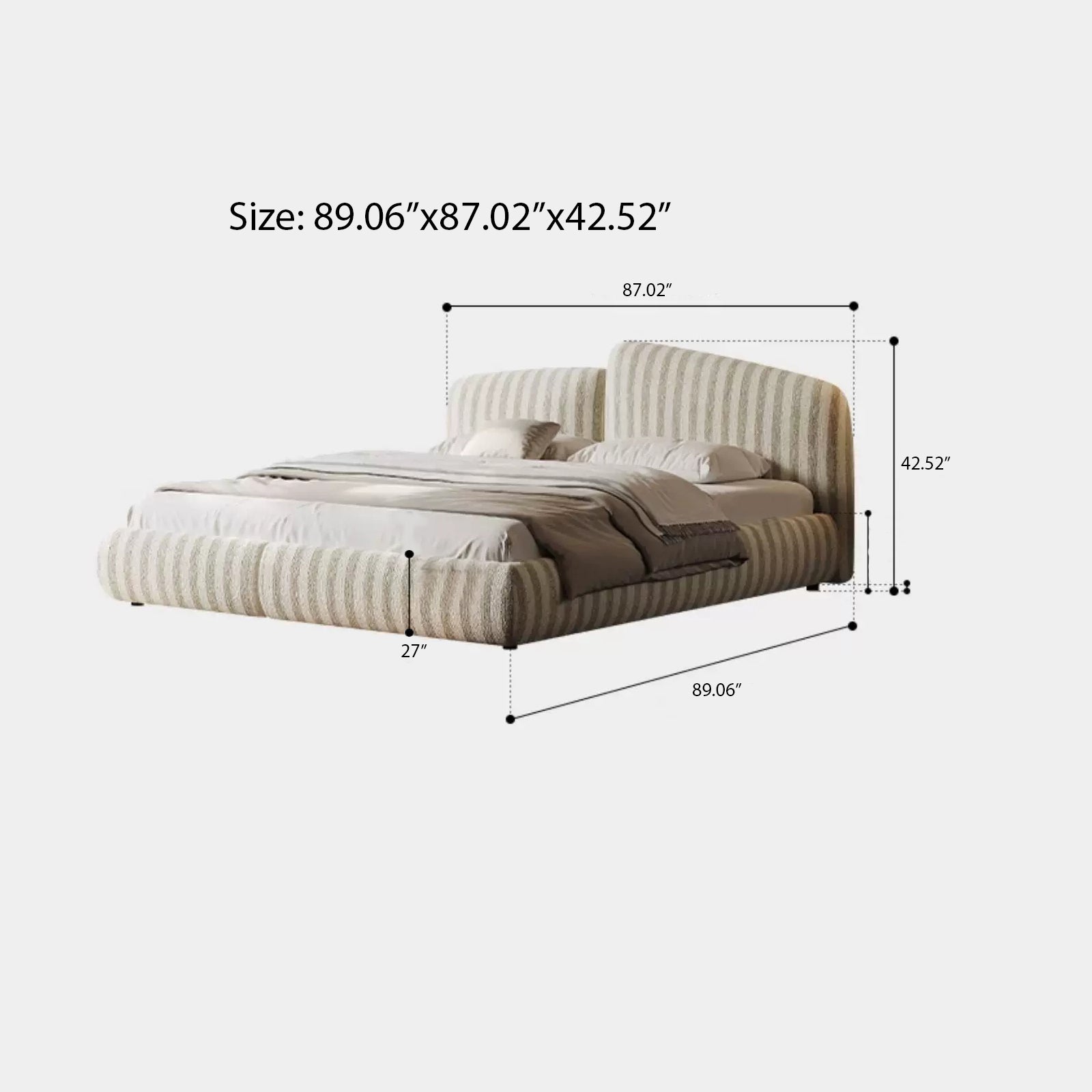 Queen Size Bed Frame, Upholstered Cloud-Feel Platform Beds Frames with Headboard, Anti-Collision Soft Rounded Corners Footboard, No Box Spring Required, Easy Assembly