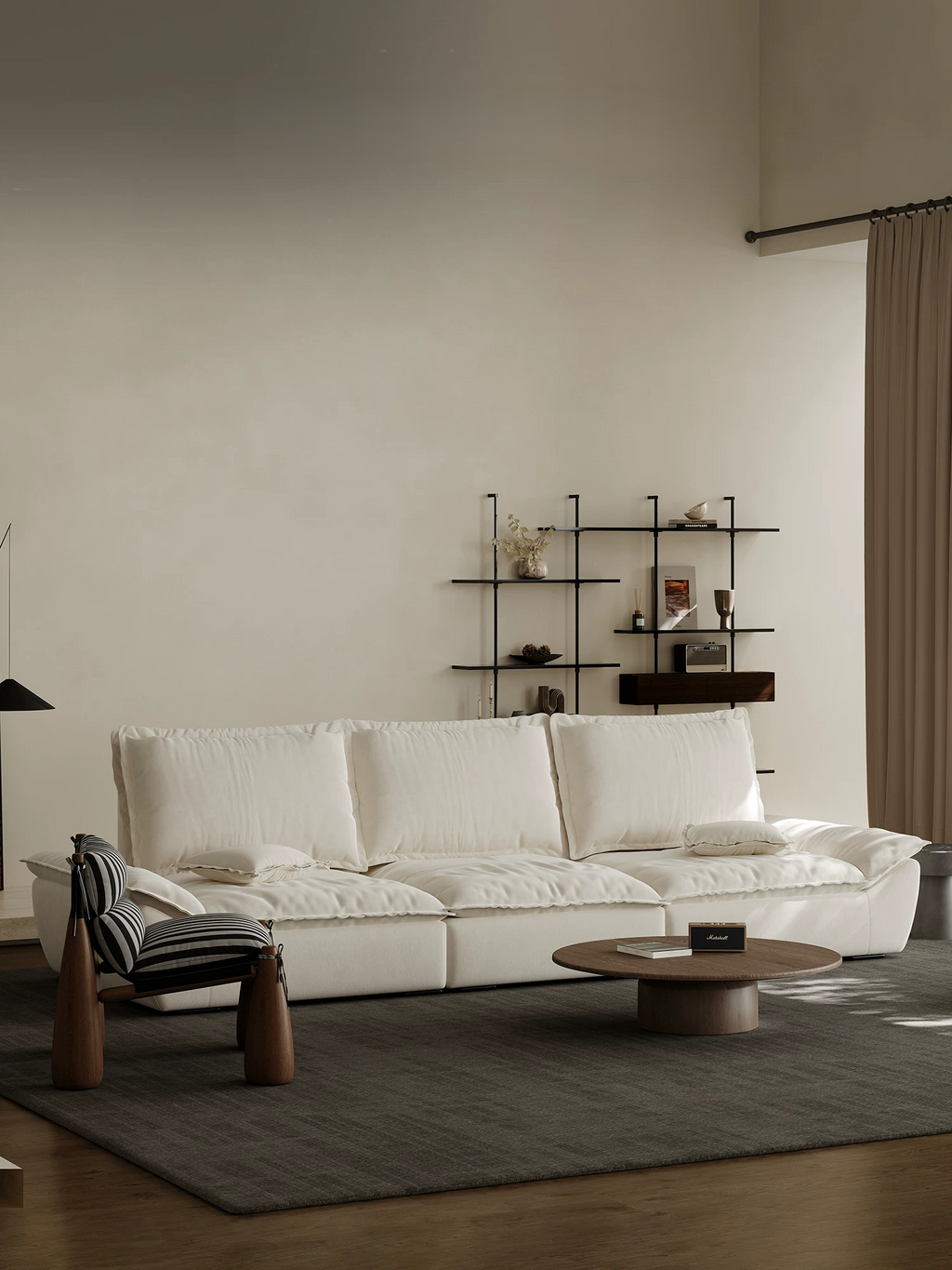 110.24" Oversized Deep Seat Sofa, Beige Modern Cloud-Feel Sailboat Couch, Large 3 Seater Sofa for Living Room Bedroom Apartment Office