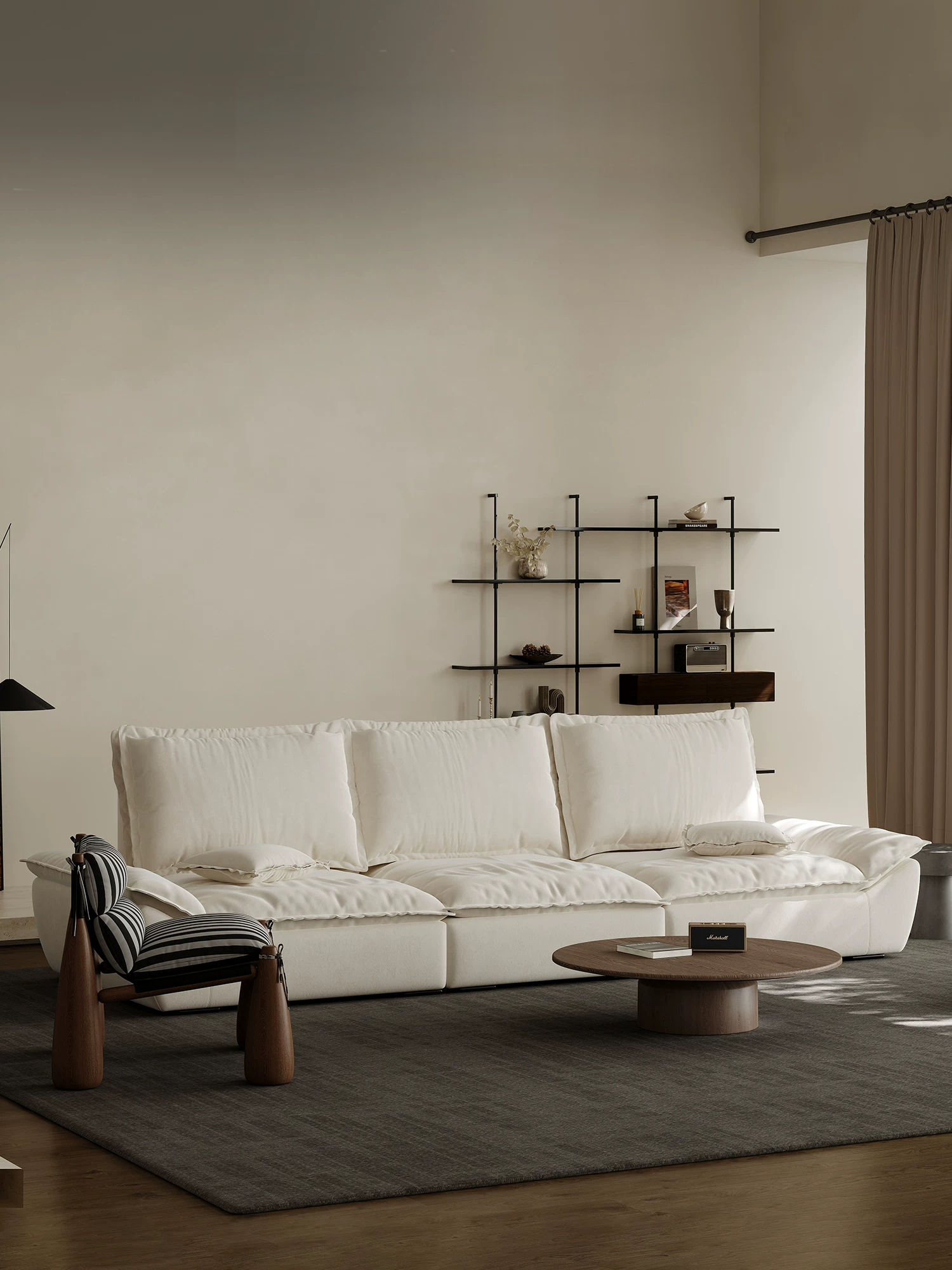 110.24" Oversized Deep Seat Sofa, Beige Modern Cloud-Feel Sailboat Couch, Large 3 Seater Sofa for Living Room Bedroom Apartment Office