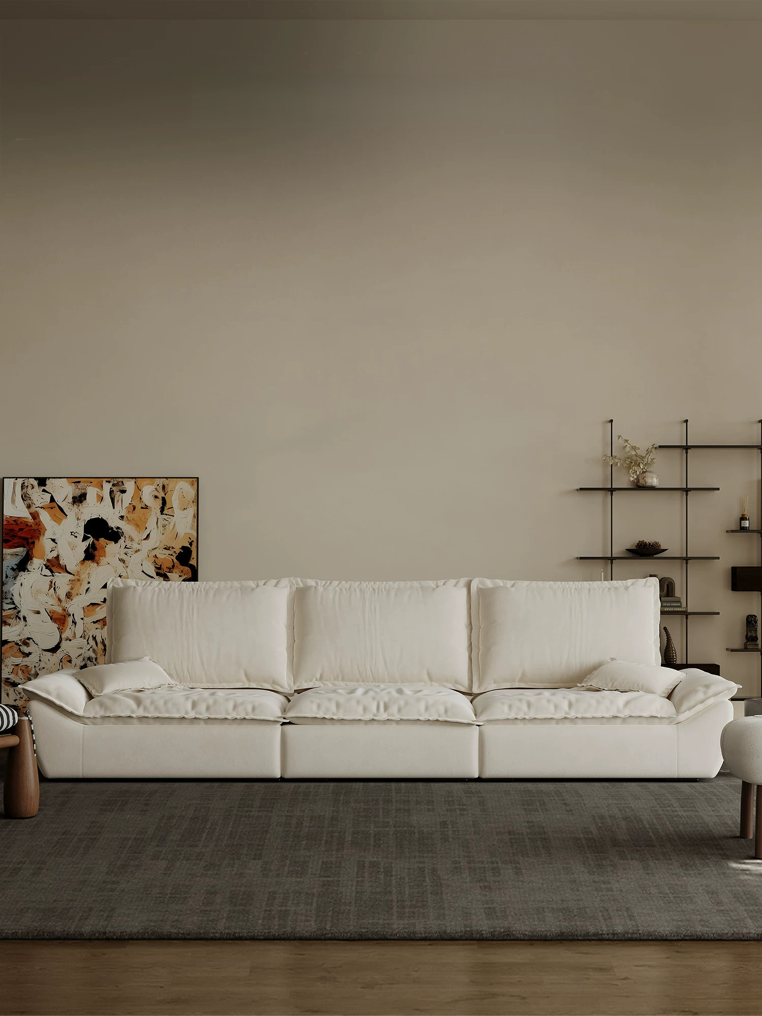 110.24" Oversized Deep Seat Sofa, Beige Modern Cloud-Feel Sailboat Couch, Large 3 Seater Sofa for Living Room Bedroom Apartment Office