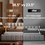 Queen Size Modern Cloud-Feel Bed Frame, 38.5" Tall Cream Upholstered Platform Bed with Thick Soft Headboard & Footboard for Bedroom Apartment