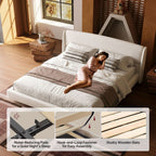 Queen Size Soft Cloud-Feel Bed Frame with Wingback Headboard, Platform Bed with Padded Headboard, No Box Spring Needed, Easy Assembly, Elegant Linen Fabric