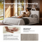 Queen Size Soft Cloud-Feel Bed Frame with Wingback Headboard, Platform Bed with Padded Headboard, No Box Spring Needed, Easy Assembly, Elegant Linen Fabric