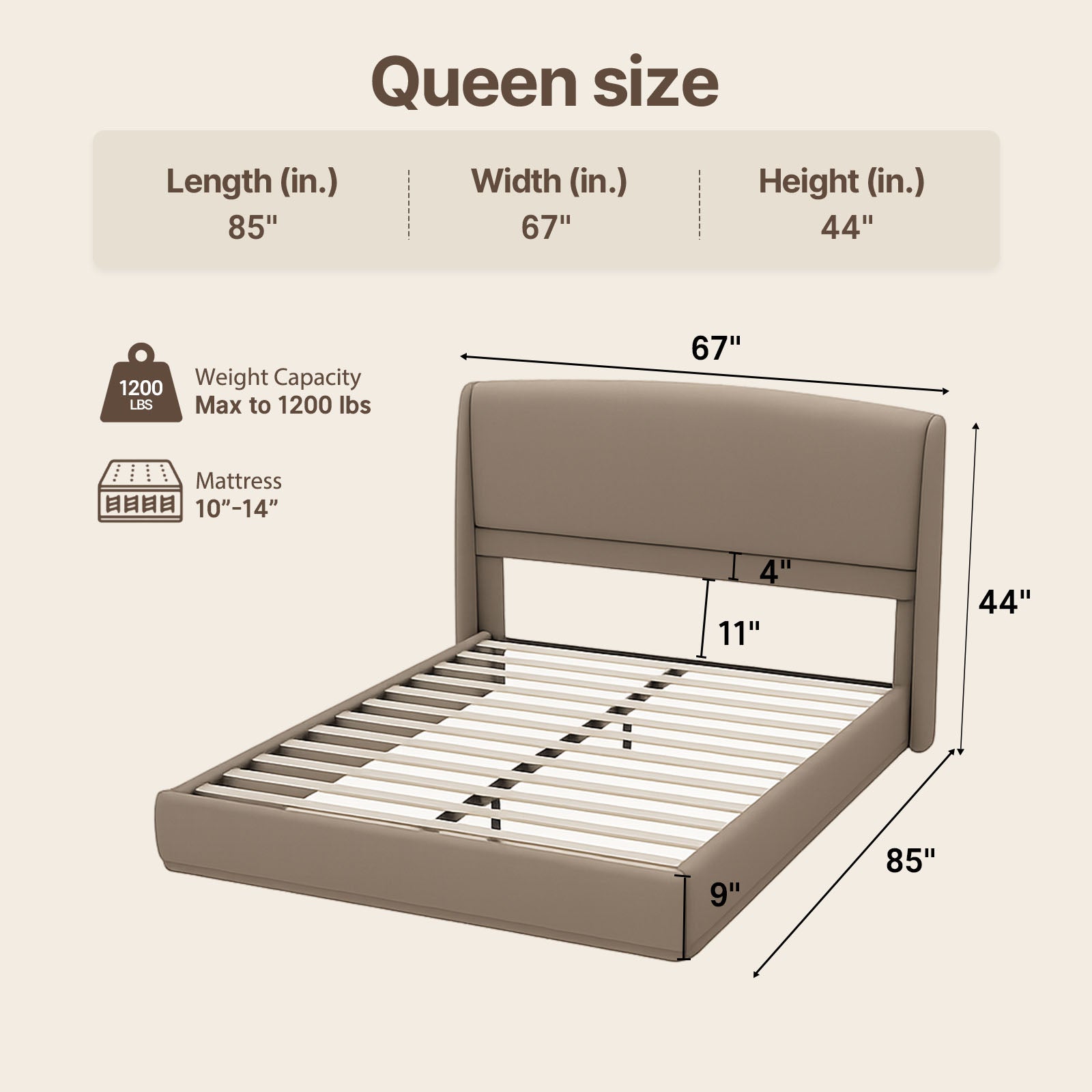 Queen Size Soft Cloud-Feel Bed Frame with Wingback Headboard, Platform Bed with Padded Headboard, No Box Spring Needed, Easy Assembly, Elegant Linen Fabric