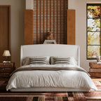 Queen Size Soft Cloud-Feel Bed Frame with Wingback Headboard, Platform Bed with Padded Headboard, No Box Spring Needed, Easy Assembly, Elegant Linen Fabric