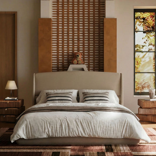 Queen Size Soft Cloud-Feel Bed Frame with Wingback Headboard