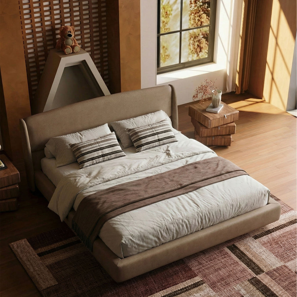 Queen Size Soft Cloud-Feel Bed Frame with Wingback Headboard, Platform Bed with Padded Headboard, No Box Spring Needed, Easy Assembly, Elegant Linen Fabric