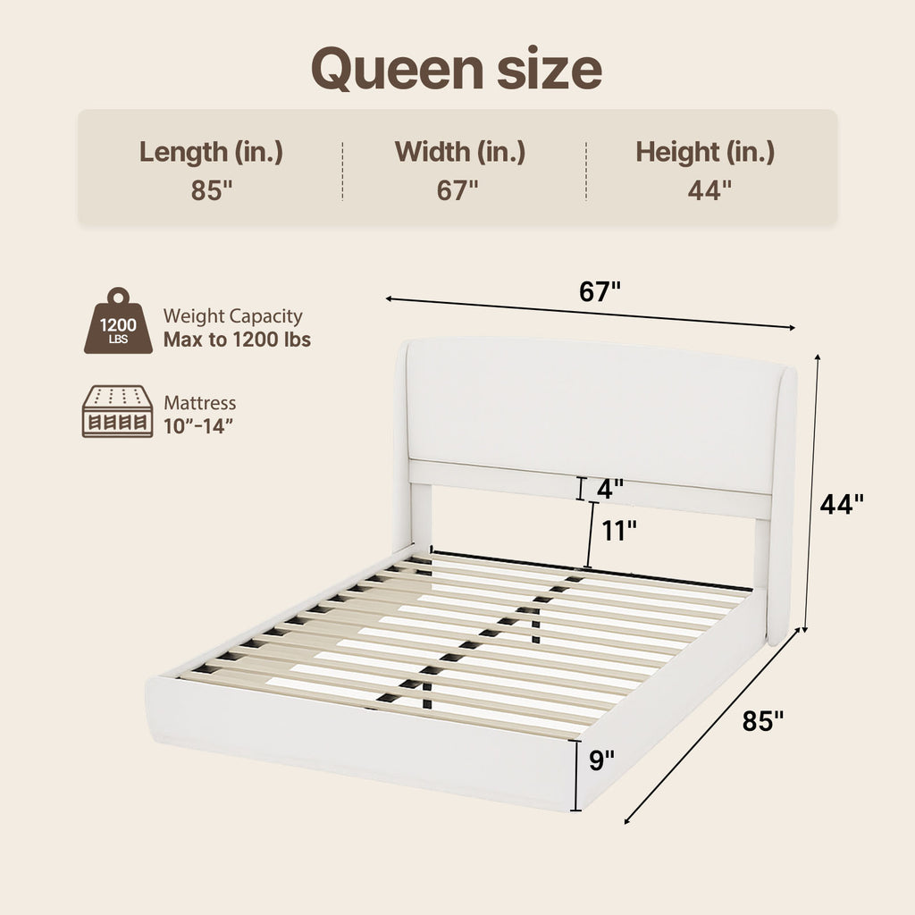 Queen Size Soft Cloud-Feel Bed Frame with Wingback Headboard, Platform Bed with Padded Headboard, No Box Spring Needed, Easy Assembly, Elegant Linen Fabric
