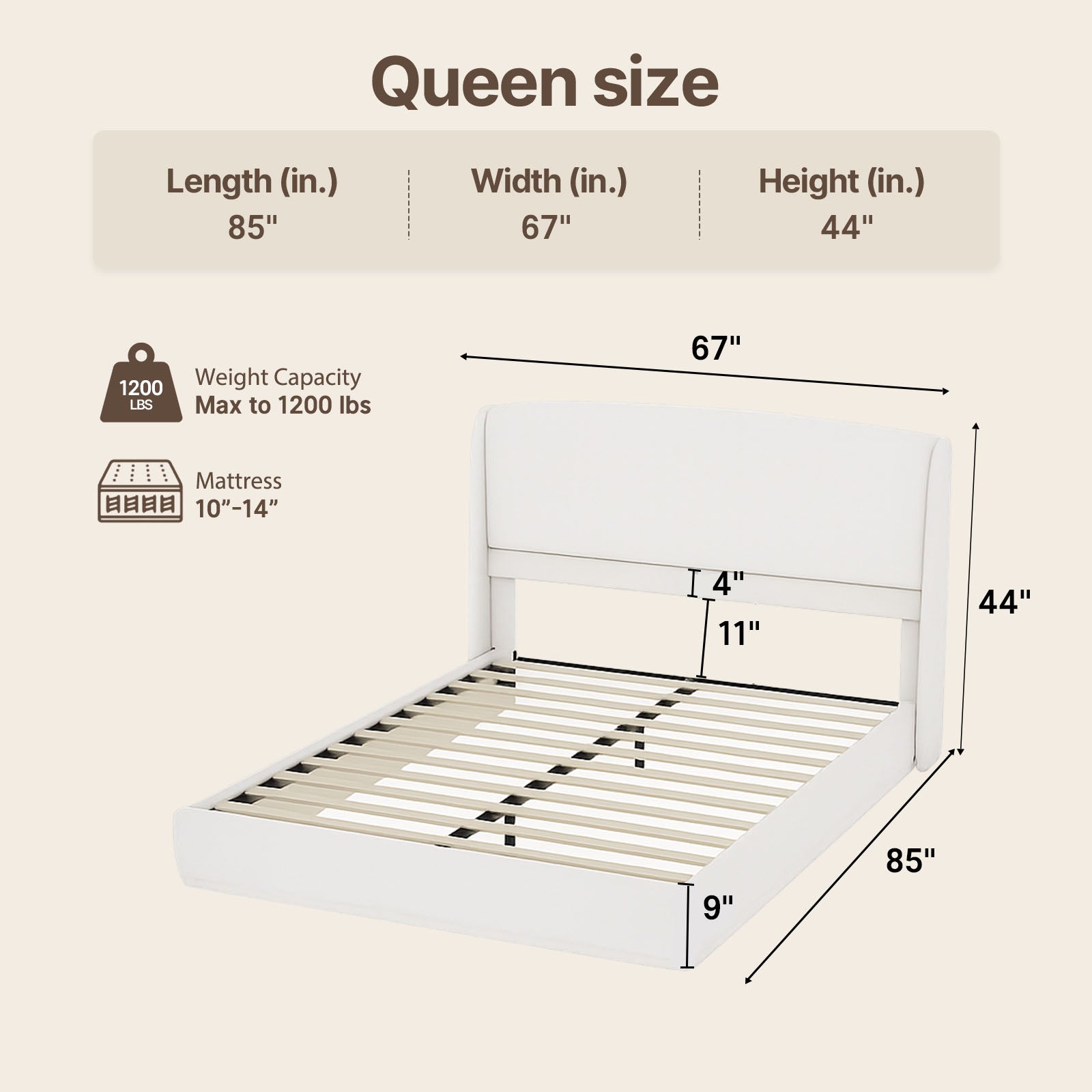 Queen Size Soft Cloud-Feel Bed Frame with Wingback Headboard, Platform Bed with Padded Headboard, No Box Spring Needed, Easy Assembly, Elegant Linen Fabric