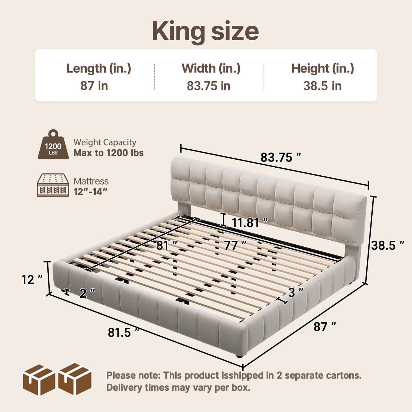 Queen Size Modern Cloud-Feel Bed Frame