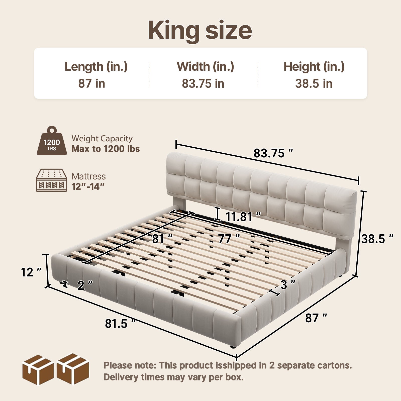 Queen Size Modern Cloud-Feel Bed Frame, 38.5" Tall Cream Upholstered Platform Bed with Thick Soft Headboard & Footboard for Bedroom Apartment